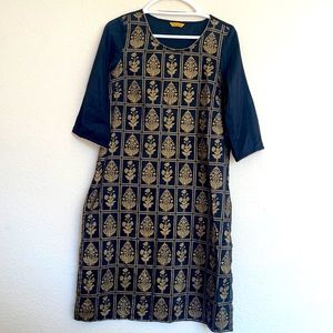 Black Indian kurti with golden motifs work in front